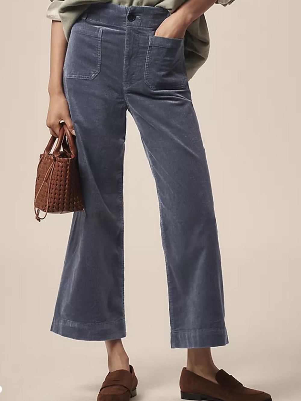 Maeve Anthropologie High Rise Corduroy Blue The Colette Crop Wide Leg Pants 30